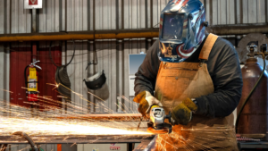 Welder grinding with sparks